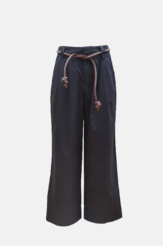 Samaka Garment Dye Pants W/Belt Navy Classic Straight-Leg Pants