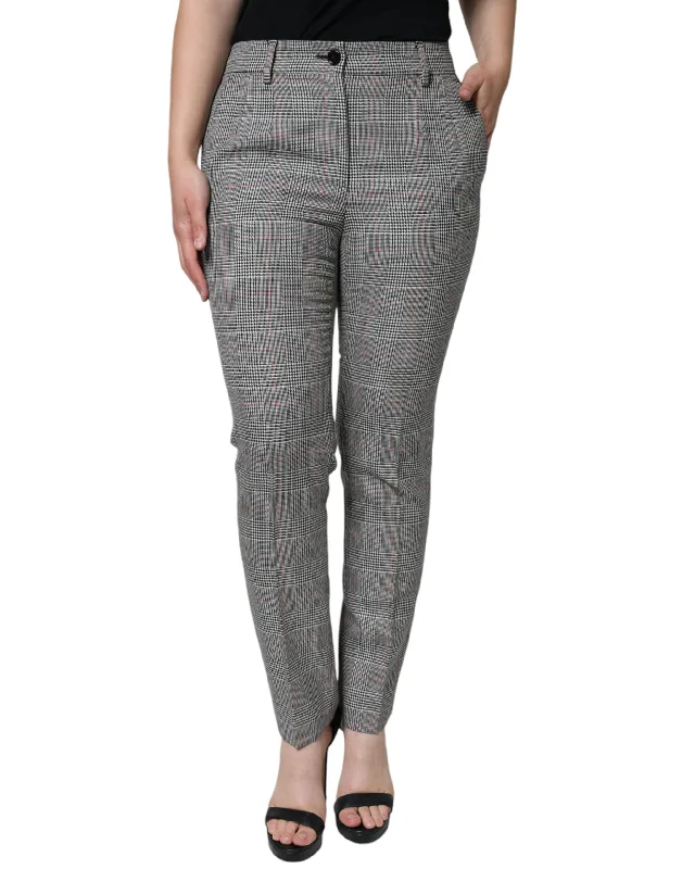 Dolce & Gabbana  Plaid Wool Mid Waist Women Tape Women's Pants (Pre-Owned) Fashionable Sporty Pants