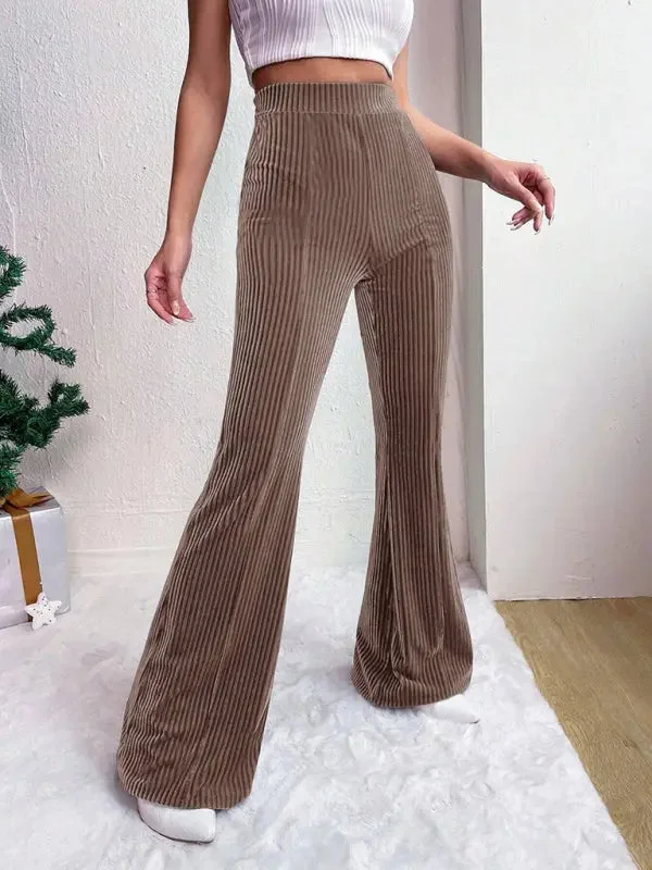 FZ Women's high waist corduroy flared wide leg long pants Relaxed High-Waist Trousers