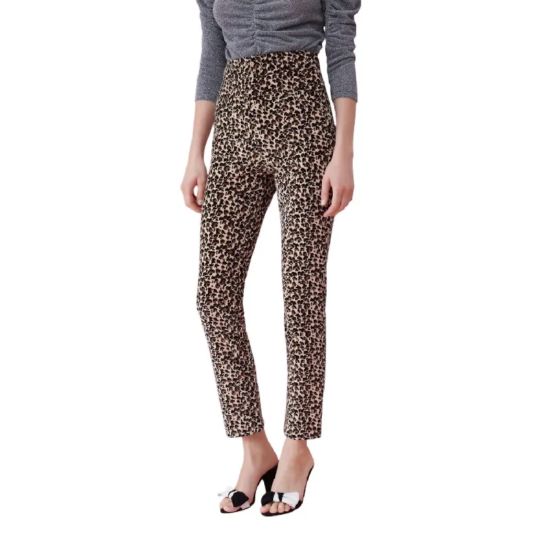 Leopard Velvet High Waist Pants In Multicolor Soft Stretch Trousers