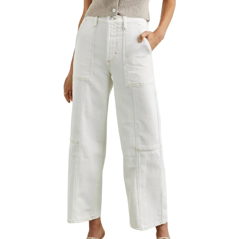 Getty Cropped Utility Pants In Vintage Ecru Contrast Stitch Soft Stretch Trousers