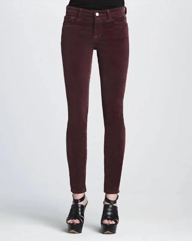 Blackberry Corduroy Mid Rise Stretch Pants In Dark Red Soft Wool Pants