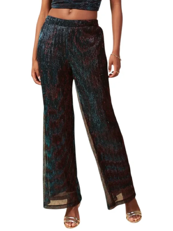 Sparkly Metallic Mesh Pants In Black Teal Modern Skinny Pants