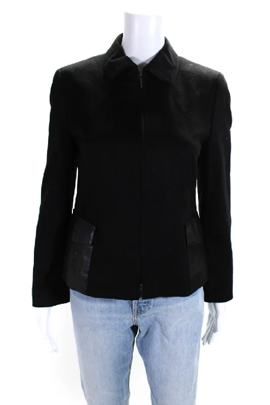 Akris Punto Womens Wool Patchwork Zipped Long Sleeve Jacket Black Elasticated Padded Insulated