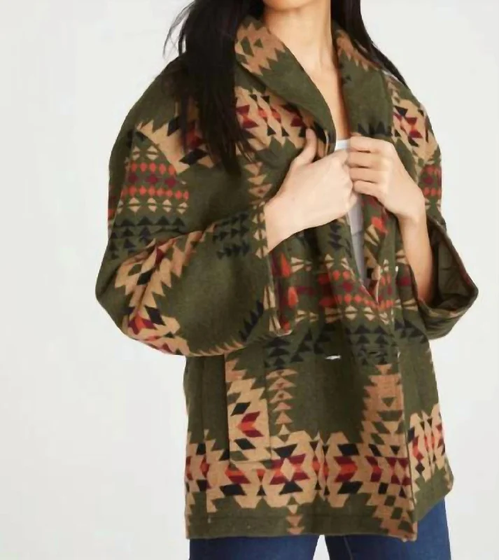 Aztec Jacket In Olive Chenille Blend Fleece Blend Nylon Blend