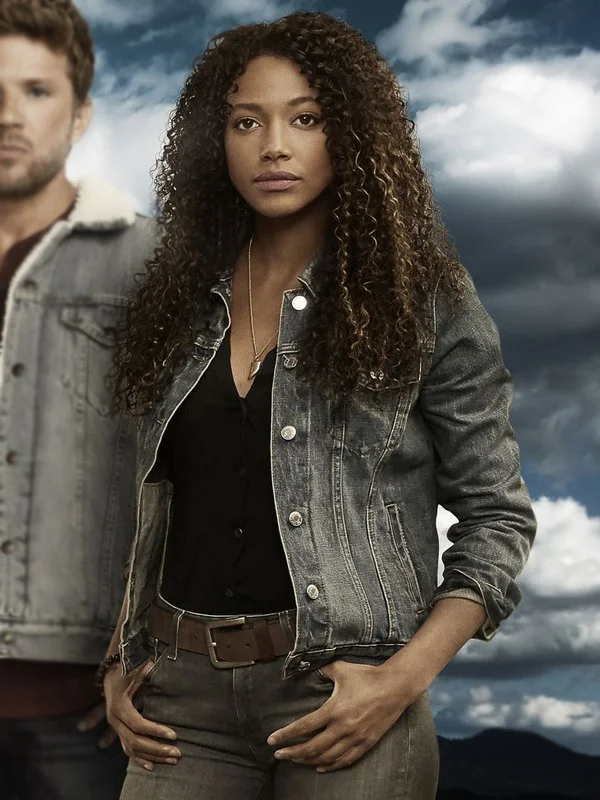 Big Sky Kylie Bunbury Blue Denim Jacket Mesh Blend Leather Blend Suede Blend