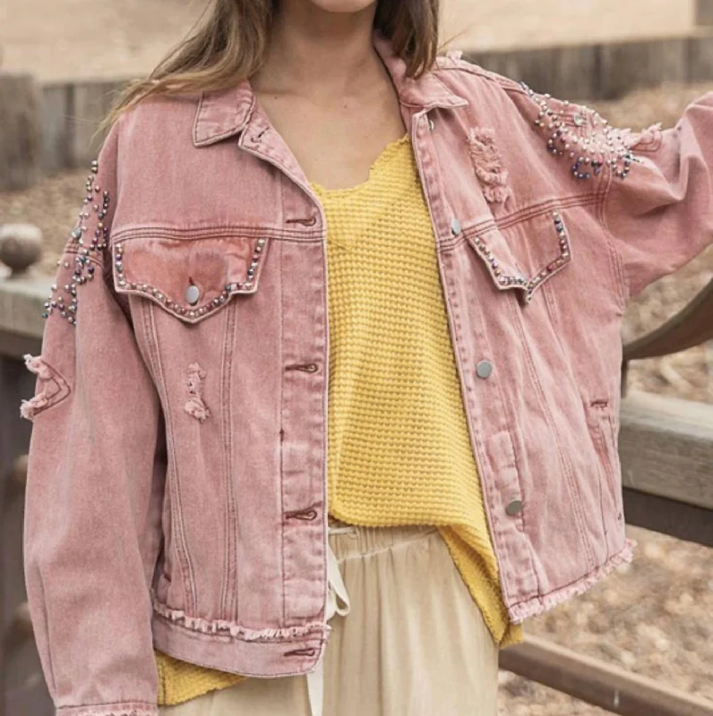 Brick Jean Jacket In Powder Brick Boxy Fit Fitted Loose