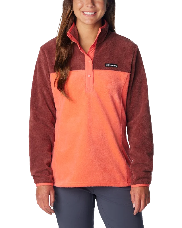 Benton Springs Half Snap Pullover Fleece Jacket in Juicy & Spice Notch Collar Peter Pan Collar Cowl Neck