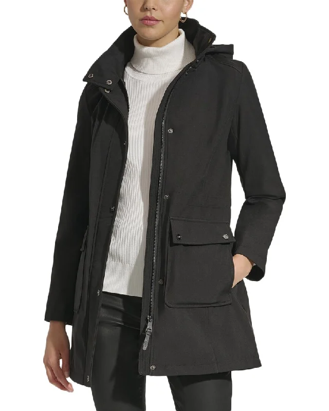 DKNY Hooded Softshell Jacket Graphic Embroidered Appliqued