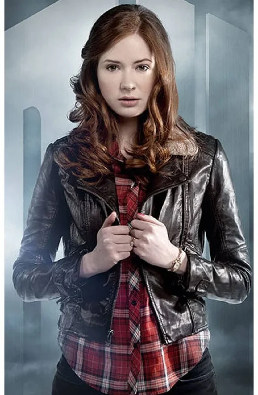 Doctor Who Amy Pond Brown Leather Jacket Wool Fabric Cashmere Fabric Tweed Fabric