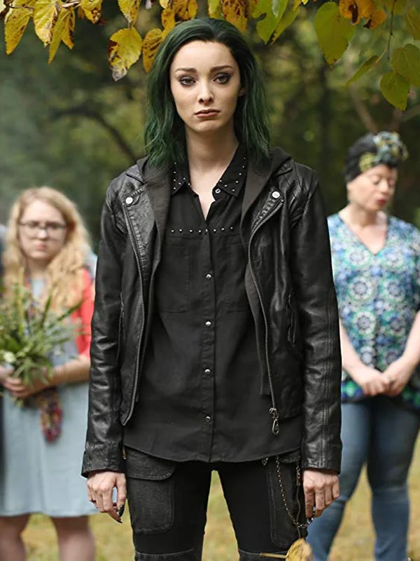 Emma Dumont The Gifted Black Leather Jacket Cotton Fabric Linen Fabric Terry Fabric