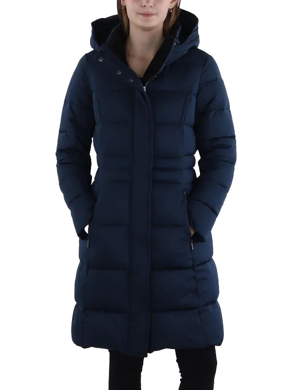 Gemma Womens Cold Weather Hooded Puffer Jacket Collared T-Shirt Boat Neck A-Line