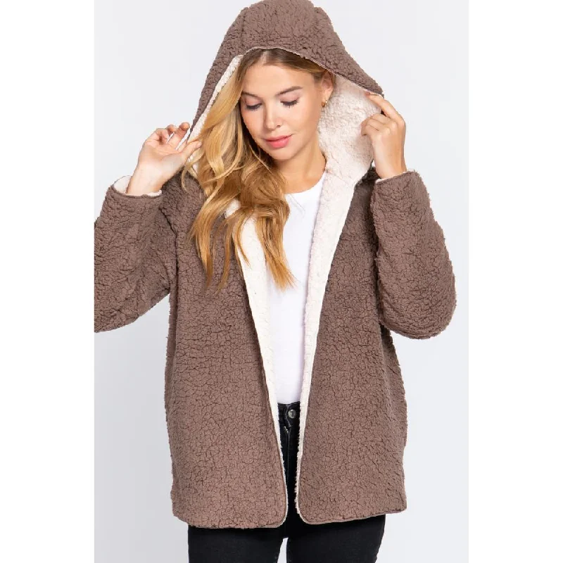 Hoodie Faux Fur Reversible Jacket Print Jacquard Patchwork