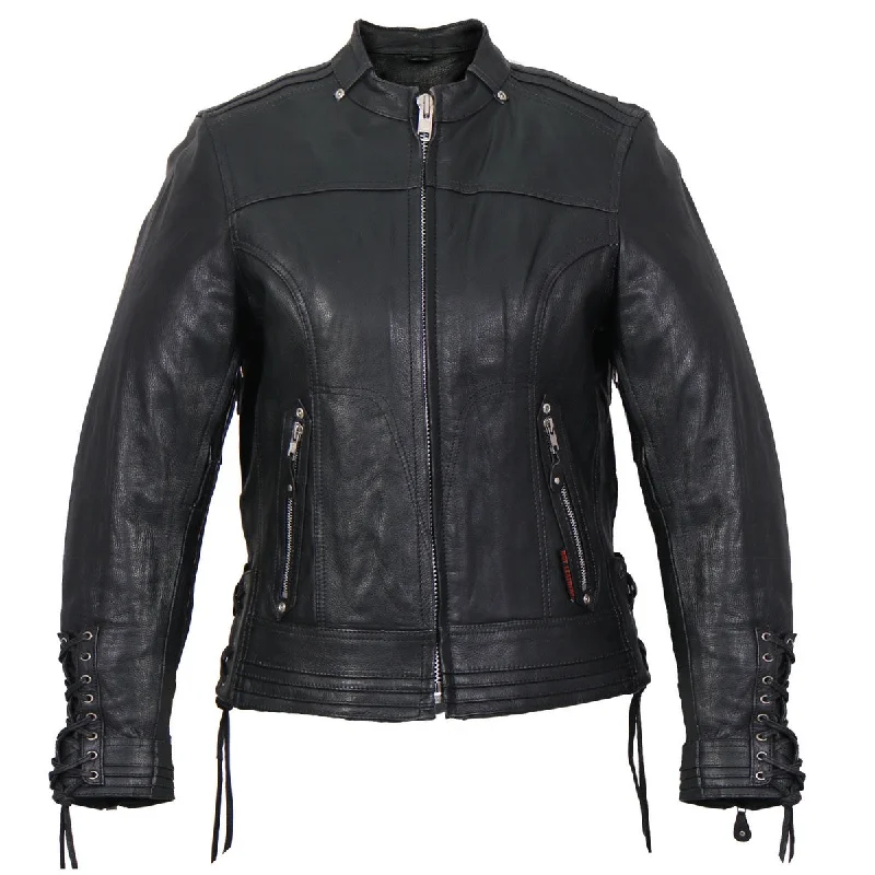 Hot Leathers JKL1025 Ladies Lace Up Sleeves Leather Jacket Chenille Blend Fleece Blend Nylon Blend