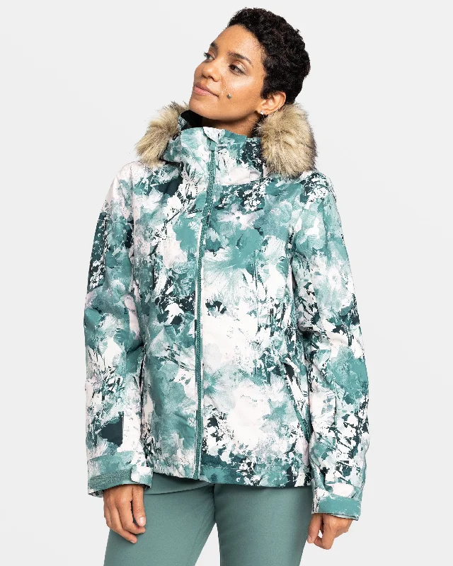 Jet Ski Snow Jacket - Sea Pine Dreamy Picture Hooded Caped Shawl Collar