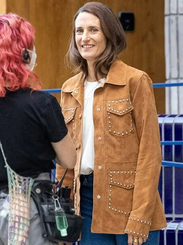 Killing Eve Camille Cottin Suede Leather Jacket Rayon Velvet Corduroy