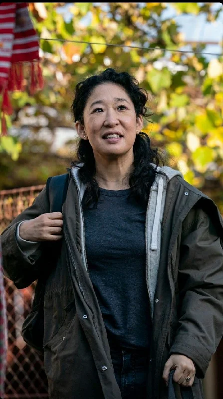 Killing Eve Polastri Brown Cotton Jacket Basic T-Shirt Crew Neck Short Sleeve