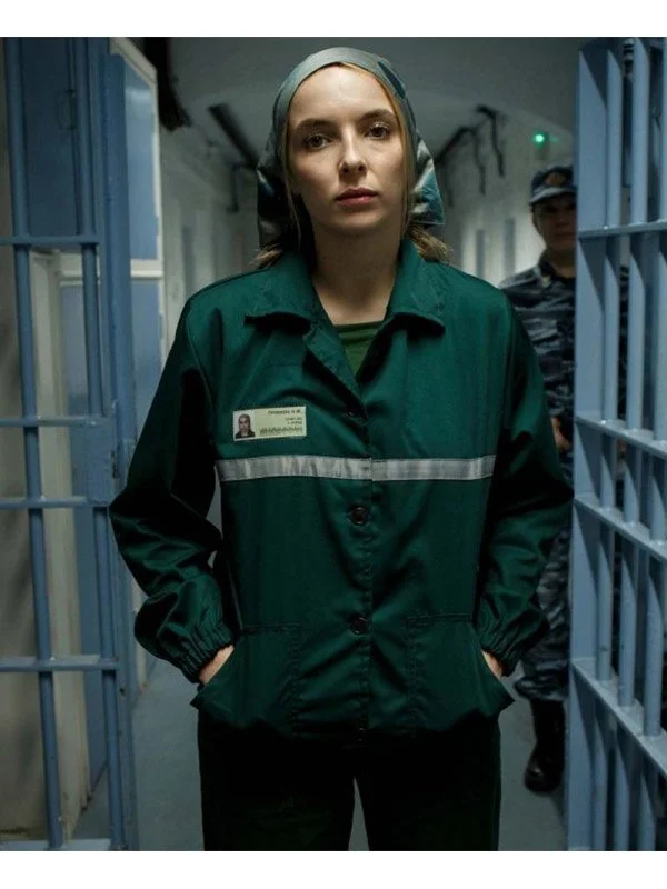 Killing Eve Villanelle Green Cotton Jacket Collared Crew Neck Turtle Neck