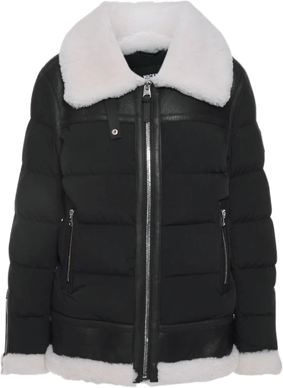 Vanna Mixed-Media Shearling Down Jacket - Women's|-|Manteau en duvet en rason à matériaux assortis Vanna - Femme Notch Collar Peter Pan Collar Cowl Neck