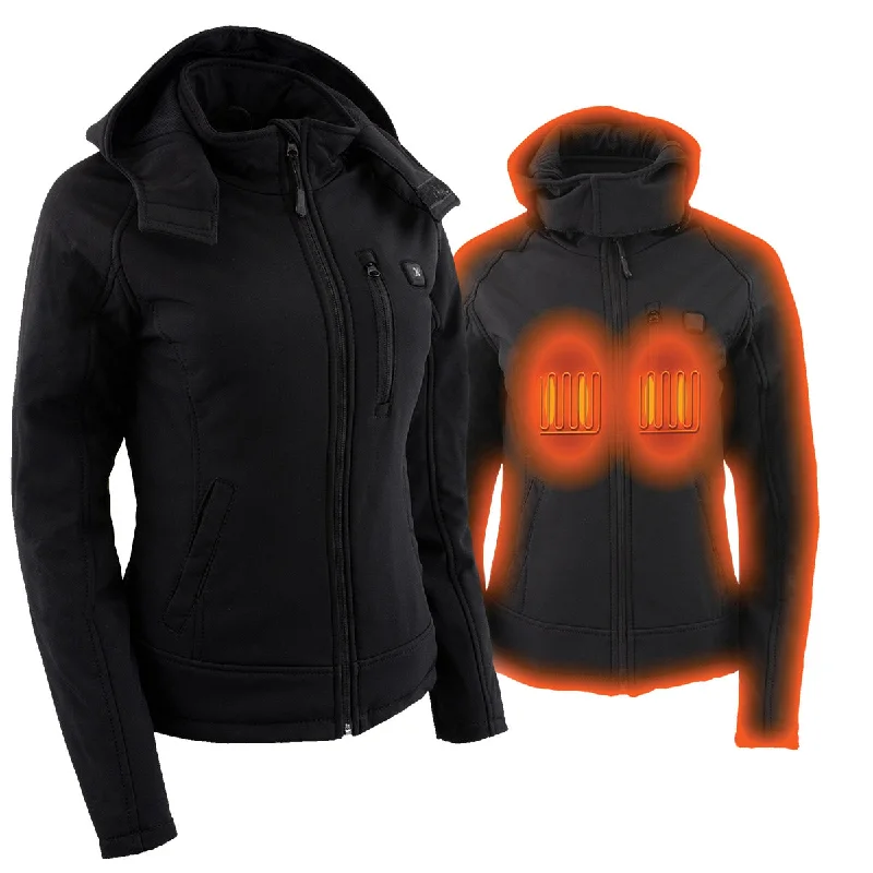 Nexgen Heat MPL2767SET Women's Black 'Heated' Soft Shell Jacket with Solid Print Embellished