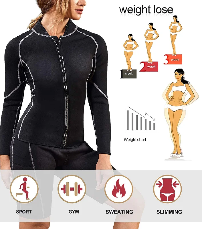 Nebility Women Waist Trainer Jacket Hot Sweat Shirt Weight Loss Sauna Suit Workout Body Shaper Neoprene Top Long Sleeve Anti-Shrink Durable Soft