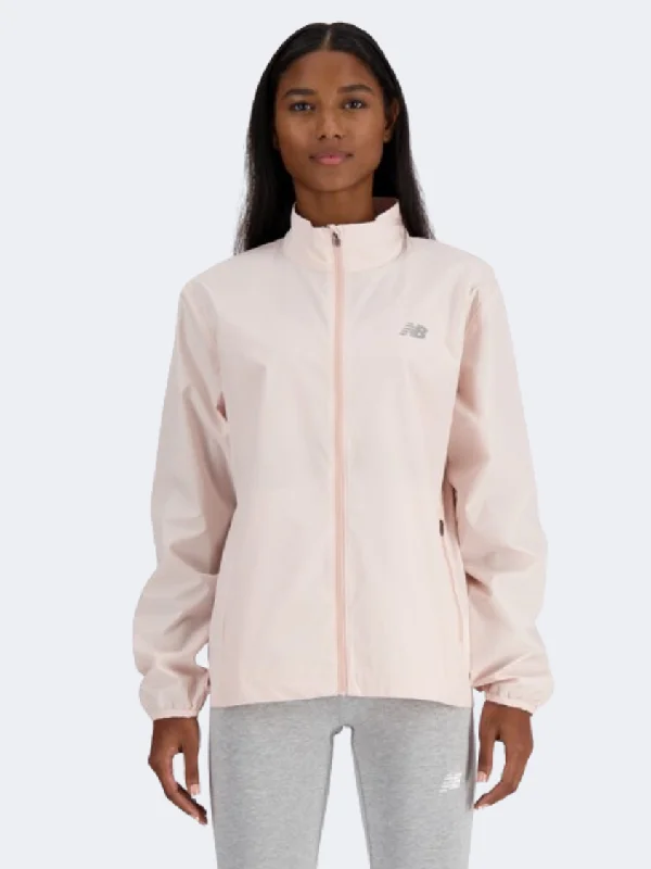 New Balance Essentials Women Performance Jacket Peach Blossom Zippered Buttoned Snapped