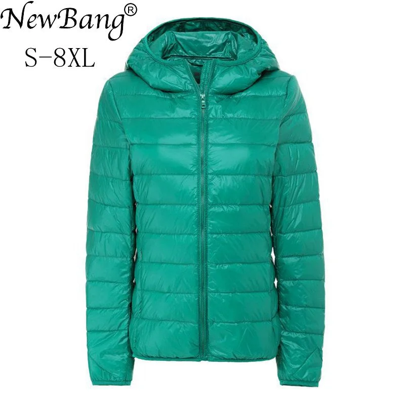 NewBang Brand 7XL 8XL Women's Down Coat Ultra Light Down Jacket Women Hooded Female Big Size Winter Feather Warm Jacket Knit Fabric Woven Fabric Fleece Fabric