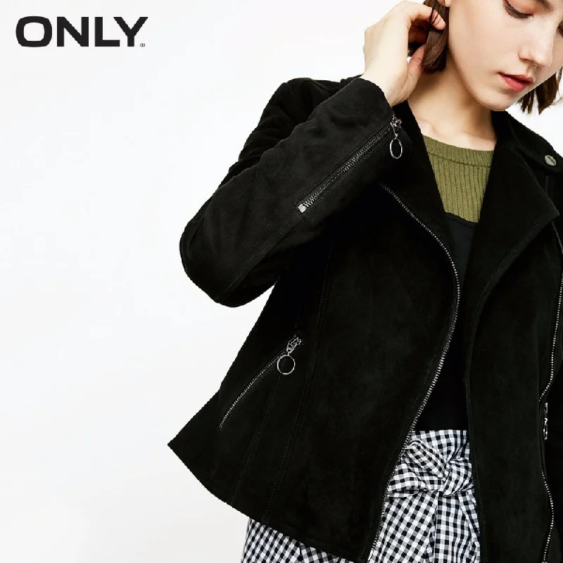 ONLY  Women's Suede Slim Fit Zipped Cuffs Short Jacket |118310501 Elegant Classic Vintage