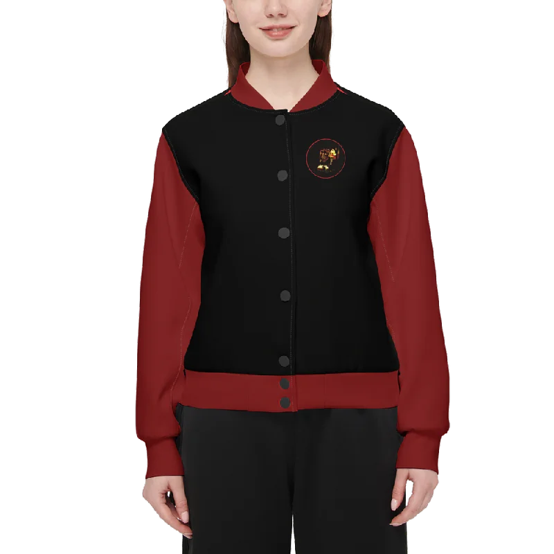 Prince of Peace 01-01 Ladies Designer Double Layered Techno Scuba Knit Varsity Jacket Collared Crew Neck Turtle Neck