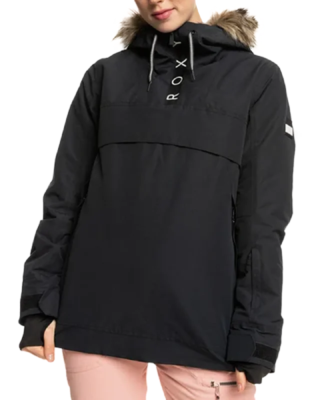 Roxy Women's Shelter Technical Snow Jacket - True Black Front Pockets Side Pockets Patch Pockets