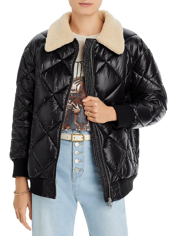 Shay Womens Faux Fur Trim Cold Weather Puffer Jacket Casual Formal Business