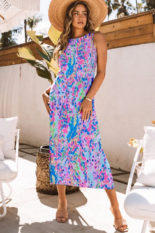 Floral Print Sleeveless Maxi Dresses Cozy Longline Maxi Dress