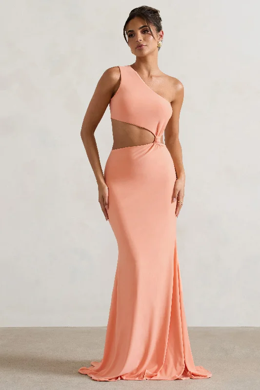 Aspyn | Coral Asymmetric Twisted Cut-Out Fishtail Maxi Dress Stylish Button-Up Maxi Dress