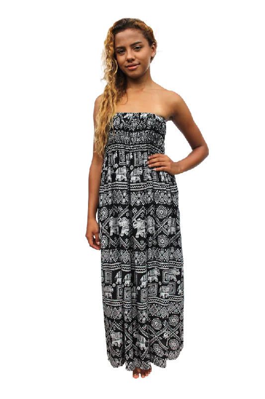 Black Elephant Maxi Dress Fashionable Off-Shoulder Maxi Dress