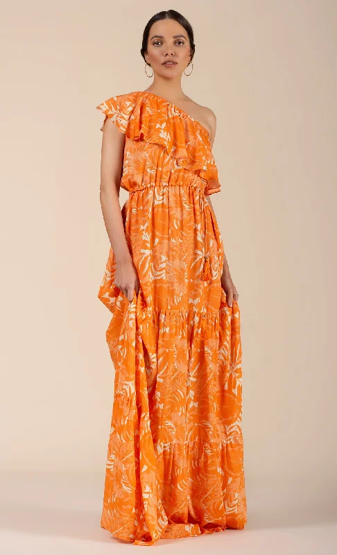 CARMEN MAXI DRESS SUNSET LEAF Trendy Satin Maxi Dress