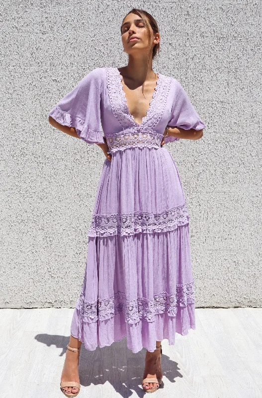 Charlotte Boho Maxi Dress - Lilac Elegant Lace Maxi Dress