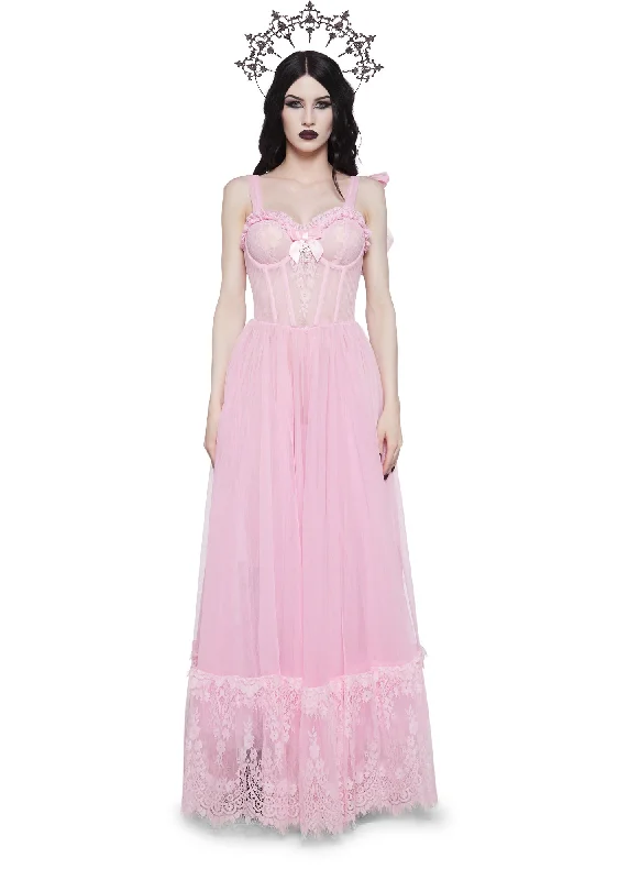 Dance With Death Sleeveless Maxi Dress - Pink Trendy Maxi Dress with Bow