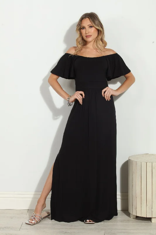 Jersey Black Off The Shoulder Maxi Dress Elegant Velvet Maxi Dress