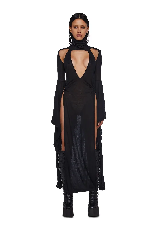 Frequency Bell Sleeve Maxi Dress - Black Elegant Tiered Maxi Dress