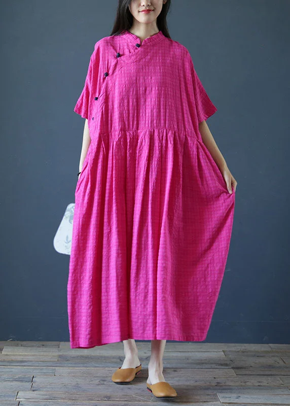 Fine Rose Oversized Exra Large Hem Cotton Maxi Dress Short Sleeve Fashionable Button-Down Maxi Dress