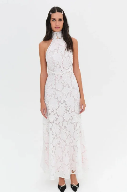 For Love & Lemons Astoria Lace Maxi Dress - White Elegant Lace-Up Maxi Dress