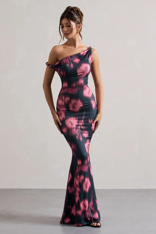 Lita | Pink Abstract Print Twisted Asymmetric Maxi Dress Trendy Short Sleeve Maxi Dress