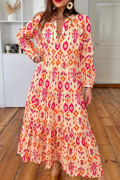 Long Sleeve Printed Maxi Dress (Preorder) Comfortable Cotton Maxi Dress