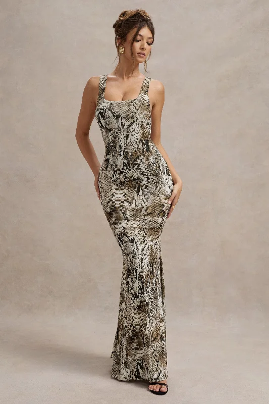 Mahina | Snake Print Square-Neck Maxi Dress Elegant Lace Maxi Dress