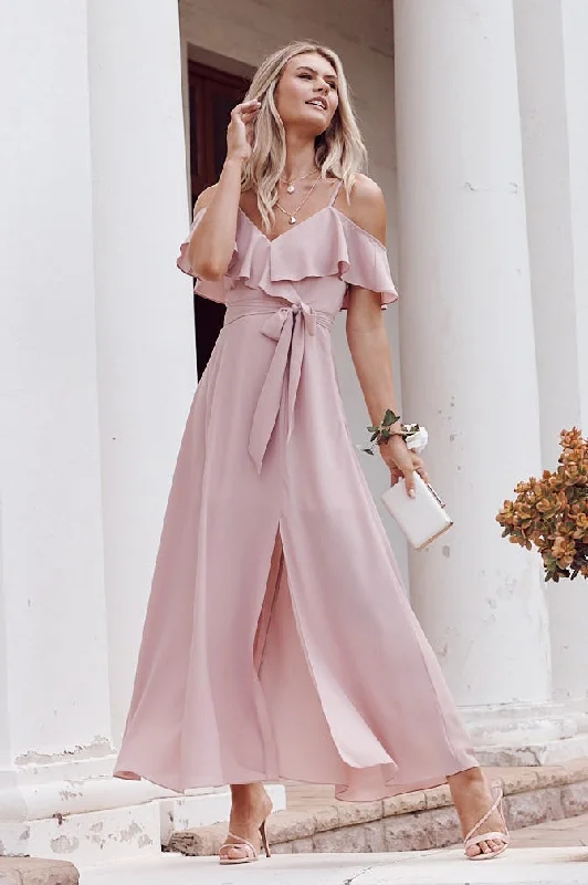 Marit Maxi Dress in Blush Fashionable Halter Neck Maxi Dress