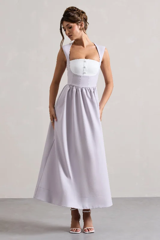 Maybelle | Mauve Square-Neck Corset Skater Maxi Dress Stylish Empire Waist Maxi Dress