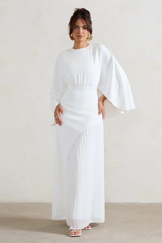 Milly | White Cape Maxi Dress With Asymmetric Chiffon Hem Cozy Wrap Maxi Dress