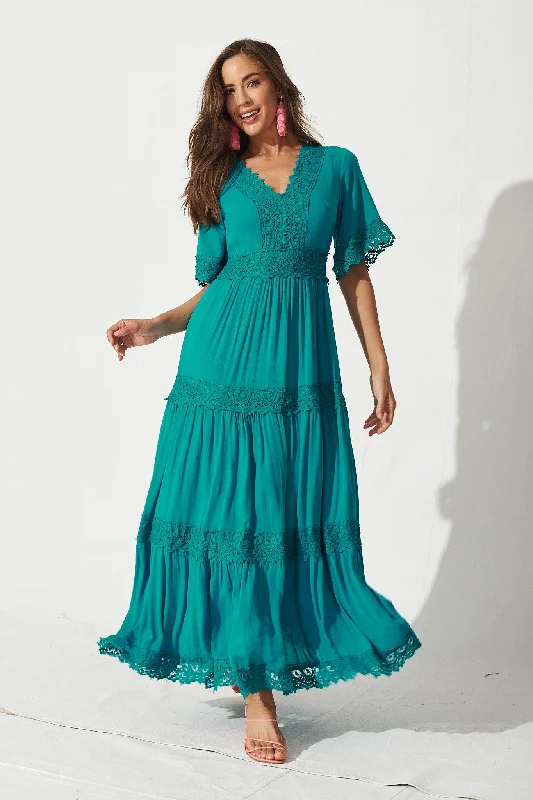 Mona Maxi Dress In Teal Stylish Boho Chic Maxi Dress