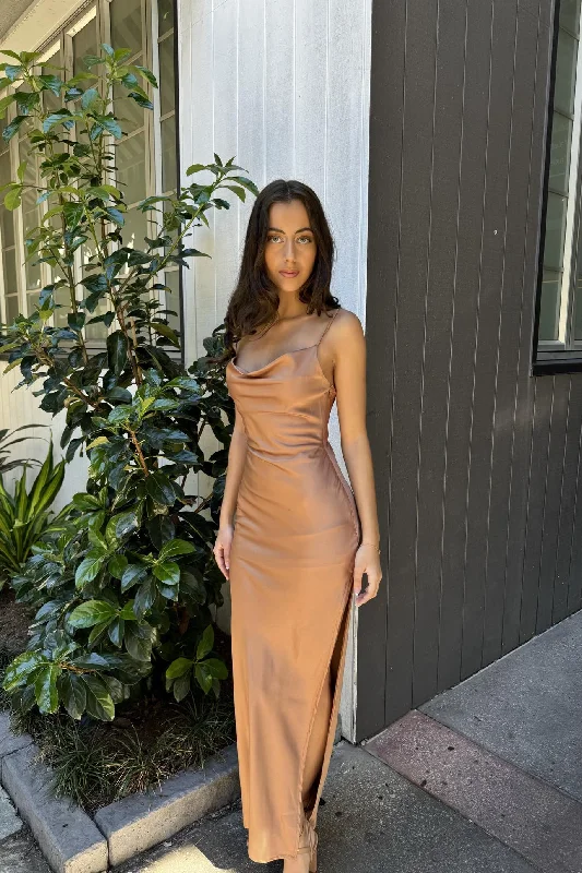 Nayeli Maxi Dress - Brown Elegant Pleated Maxi Dress