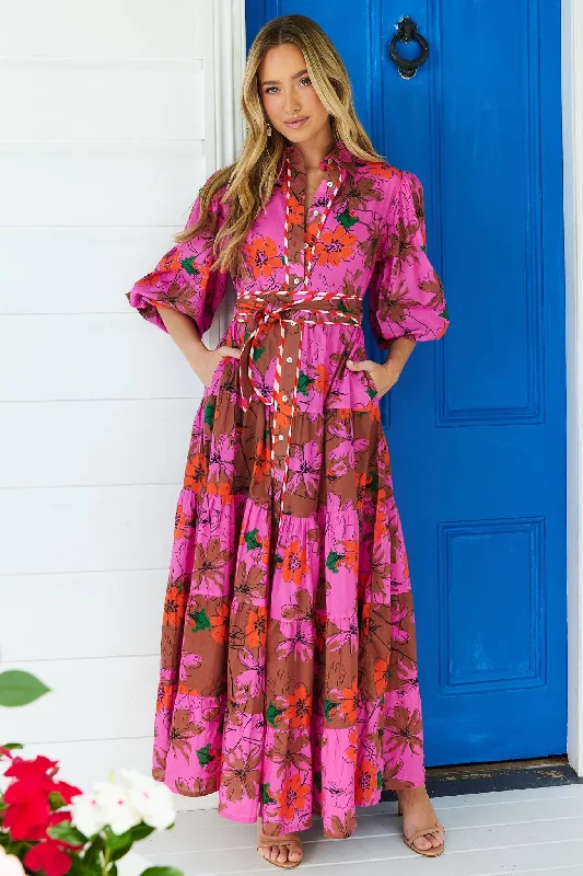 Nicky Maxi Dress - Cherrywood - Exclusive Chic Boho Print Maxi Dress